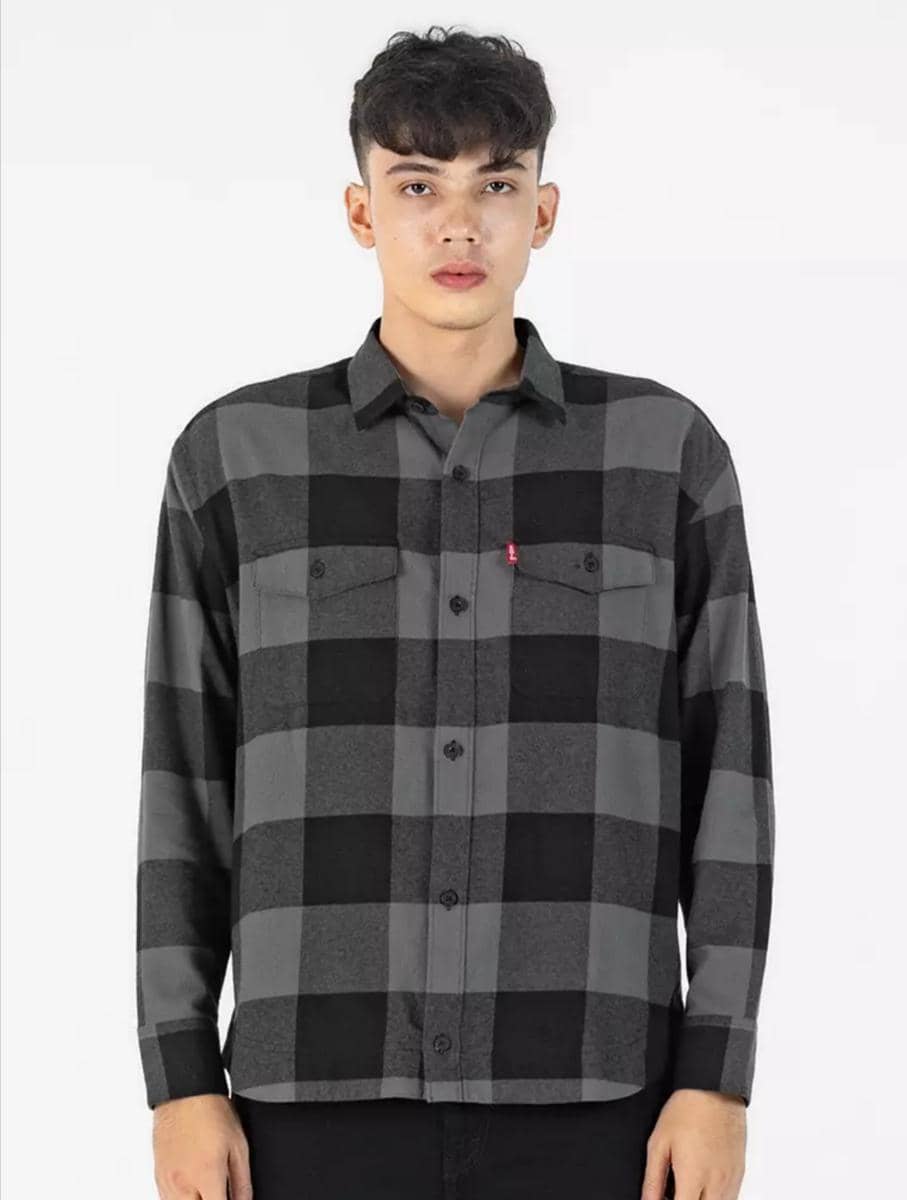 Edwin Jeans Bastien Black Grey Kemeja Flannel Pria