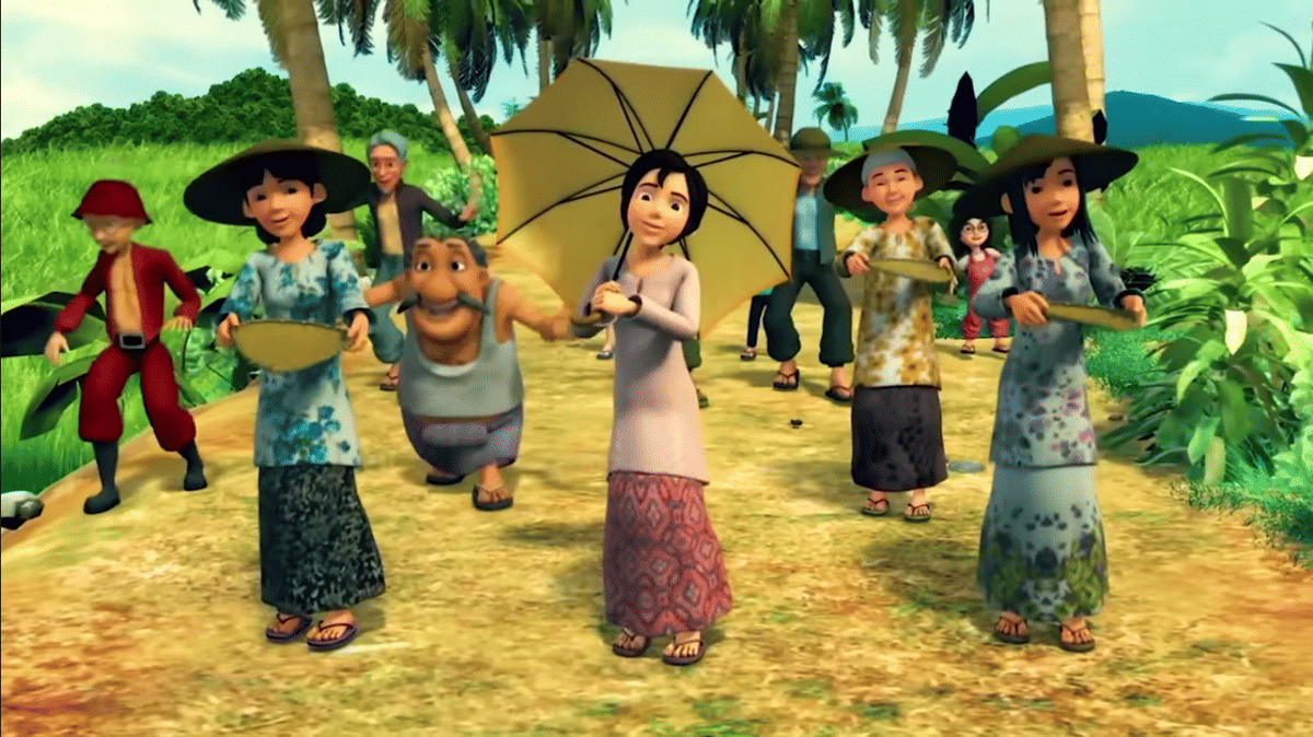 Kak Ros Upin Ipin memakai baju kurung