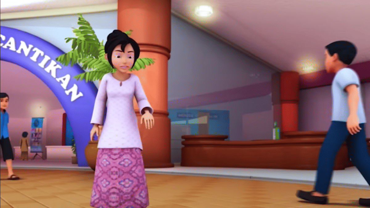 Kak Ros Upin Ipin memakai baju kurung