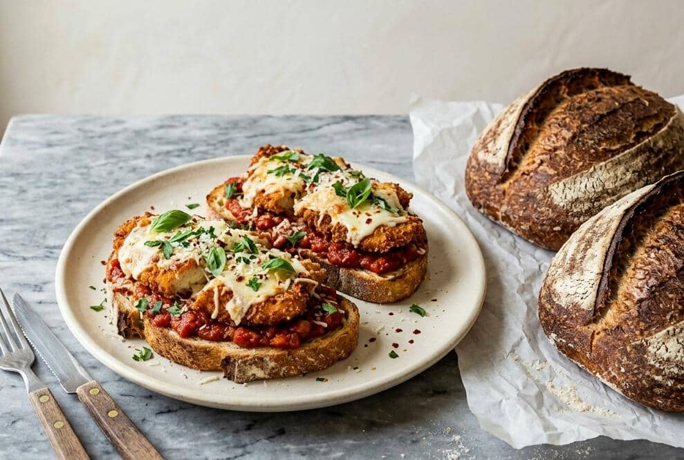 ilustrasi sourdough dengan chicken parmesan