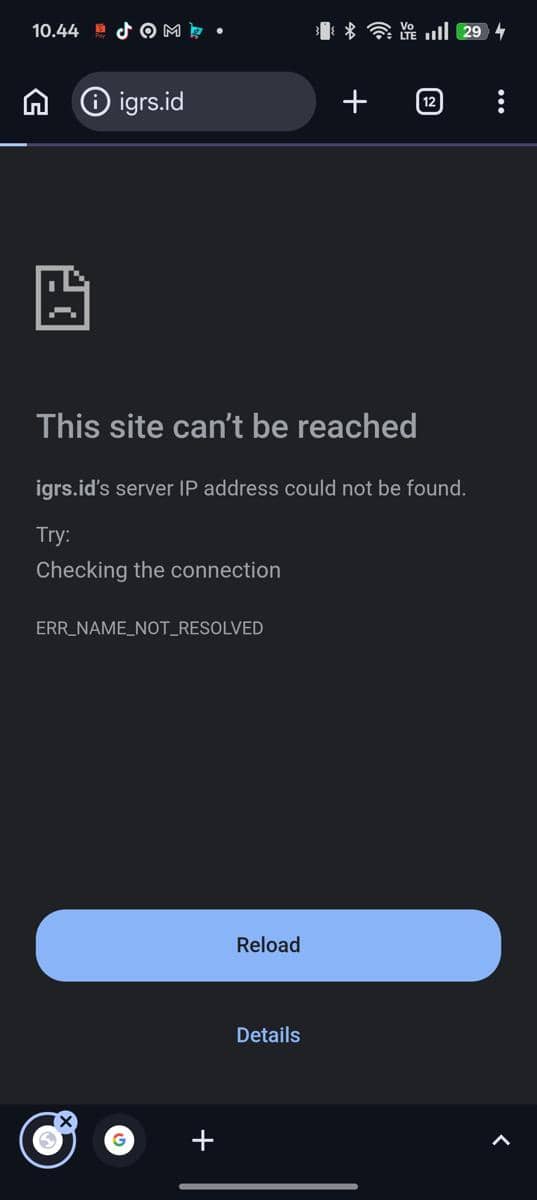 Halaman eror situs IGRS