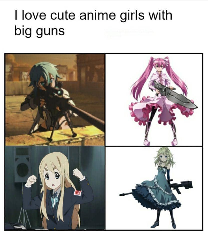 meme karakter anime cewek pegang senjata
