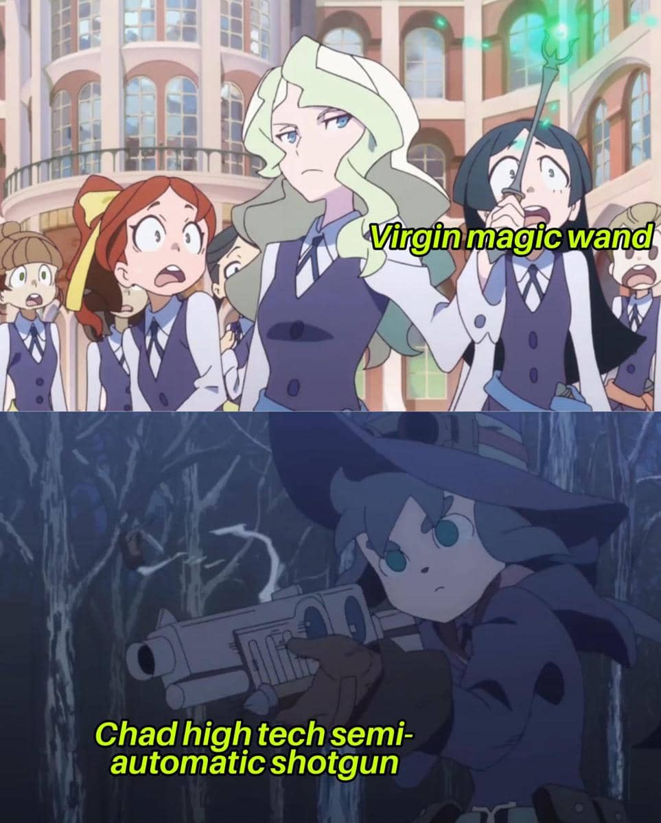 meme karakter anime cewek pegang senjata