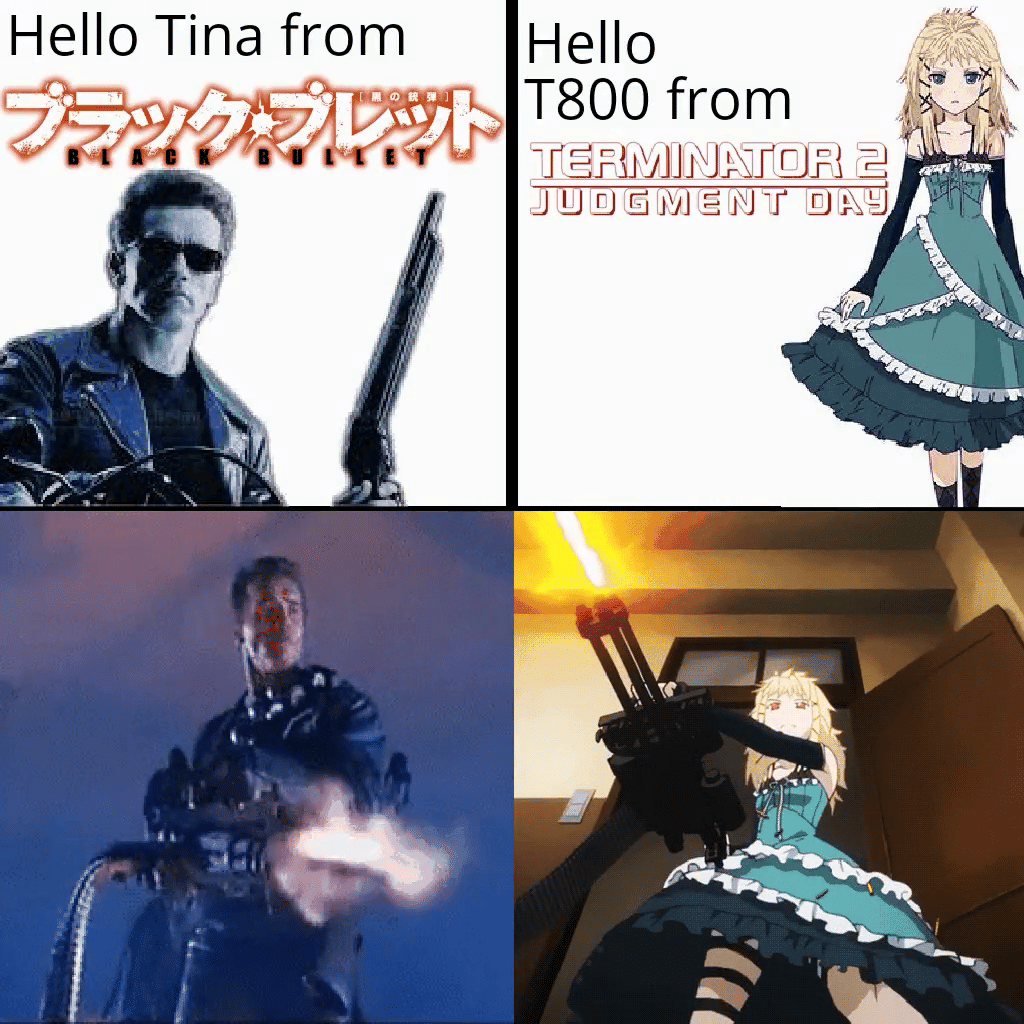 meme karakter anime cewek pegang senjata