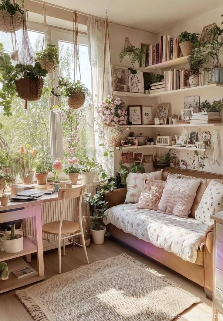 ilustrasi ruang tamu ala musim semi