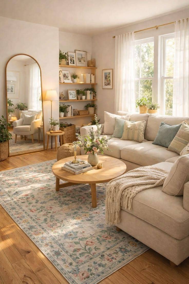 ilustrasi ruang tamu ala musim semi 