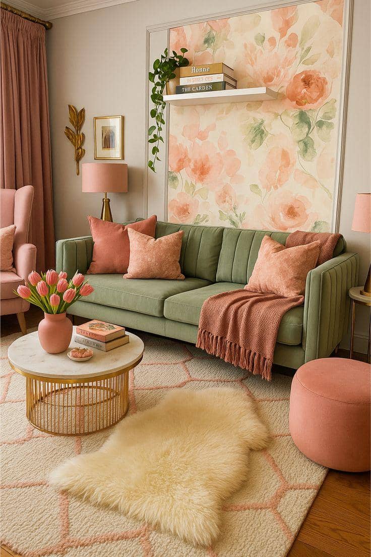 ilustrasi ruang tamu ala musim semi 