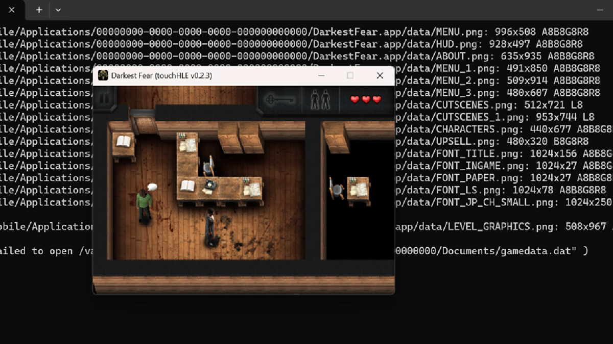 cuplikan gameplay Darkest Fear di PC menggunakan touchHLE