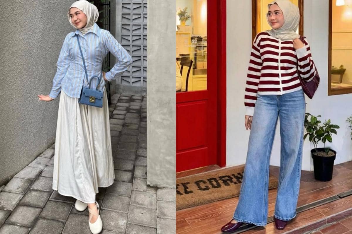 7 Ide Padu Padan Atasan Motif Salur ala Lupita Dewi, Atraktif!