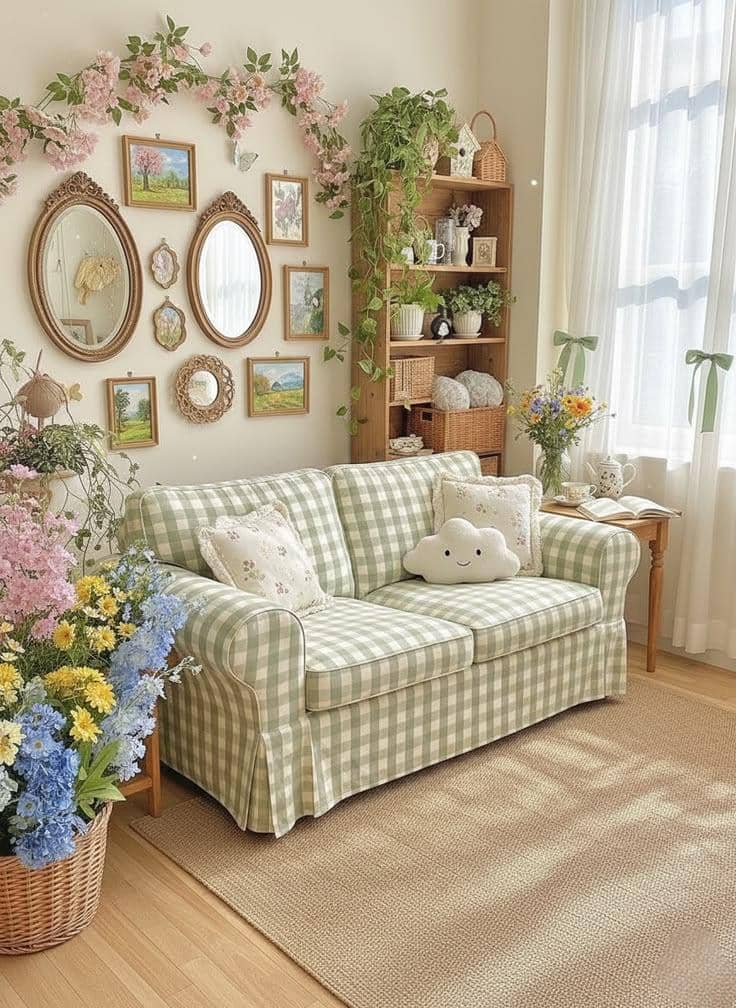 ilustrasi ruang tamu ala musim semi 