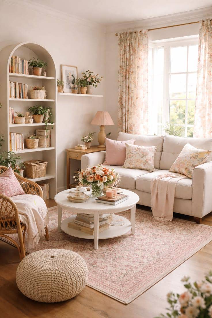 ilustrasi ruang tamu ala musim semi