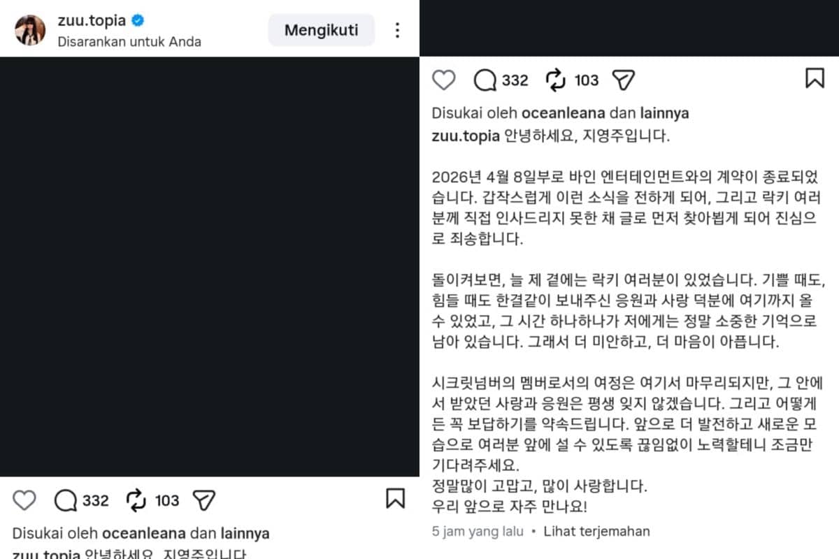 Zuu eks SECRET NUMBER tulis pesan haru untuk LOCKEY