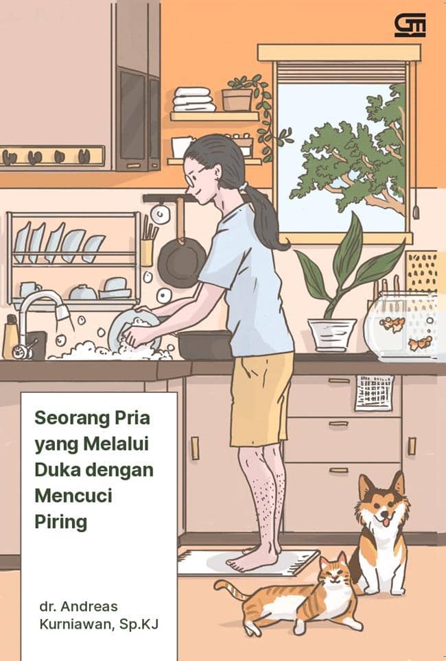 Cover buku "Seorang Pria yang Melalui Duka dengan Mencuci Piring" (foto via Gramedia)