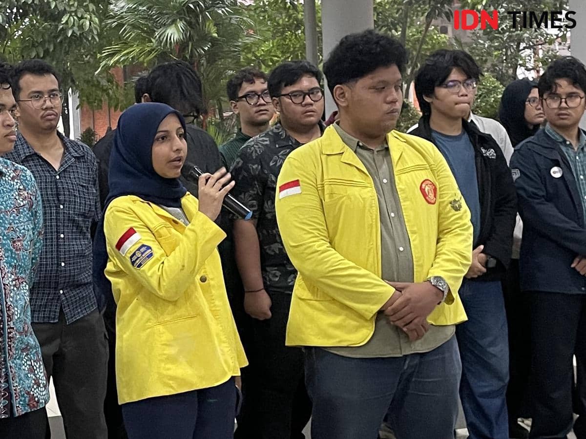 Konferensi Pers Aliansi BEM se-UI, di Pusgiwa UI, Selasa (14/4/2026). 