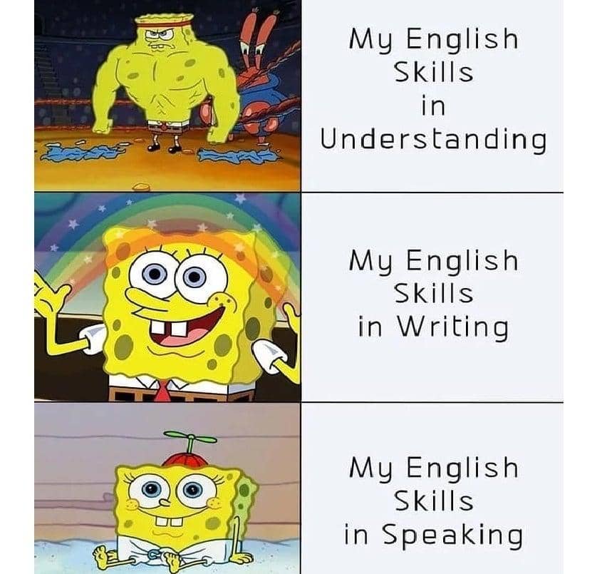 meme SpongeBob tentang belajar bahasa Inggris