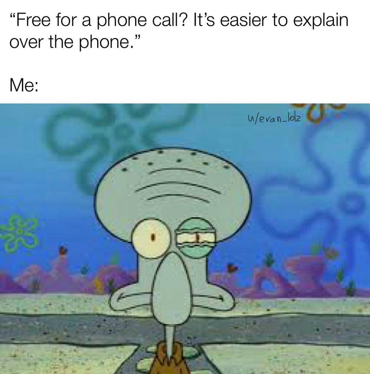 meme SpongeBob tentang panggilan telepon