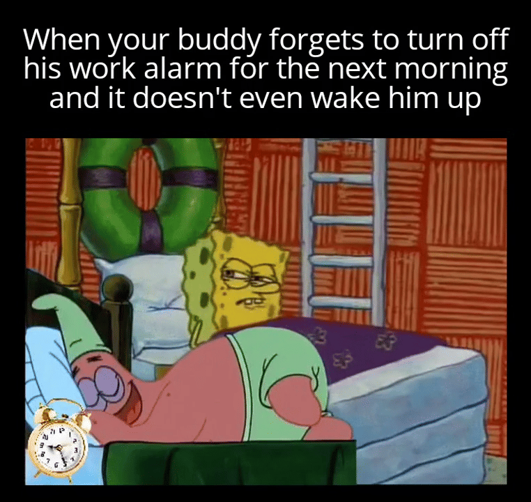 meme SpongeBob tentang alarm