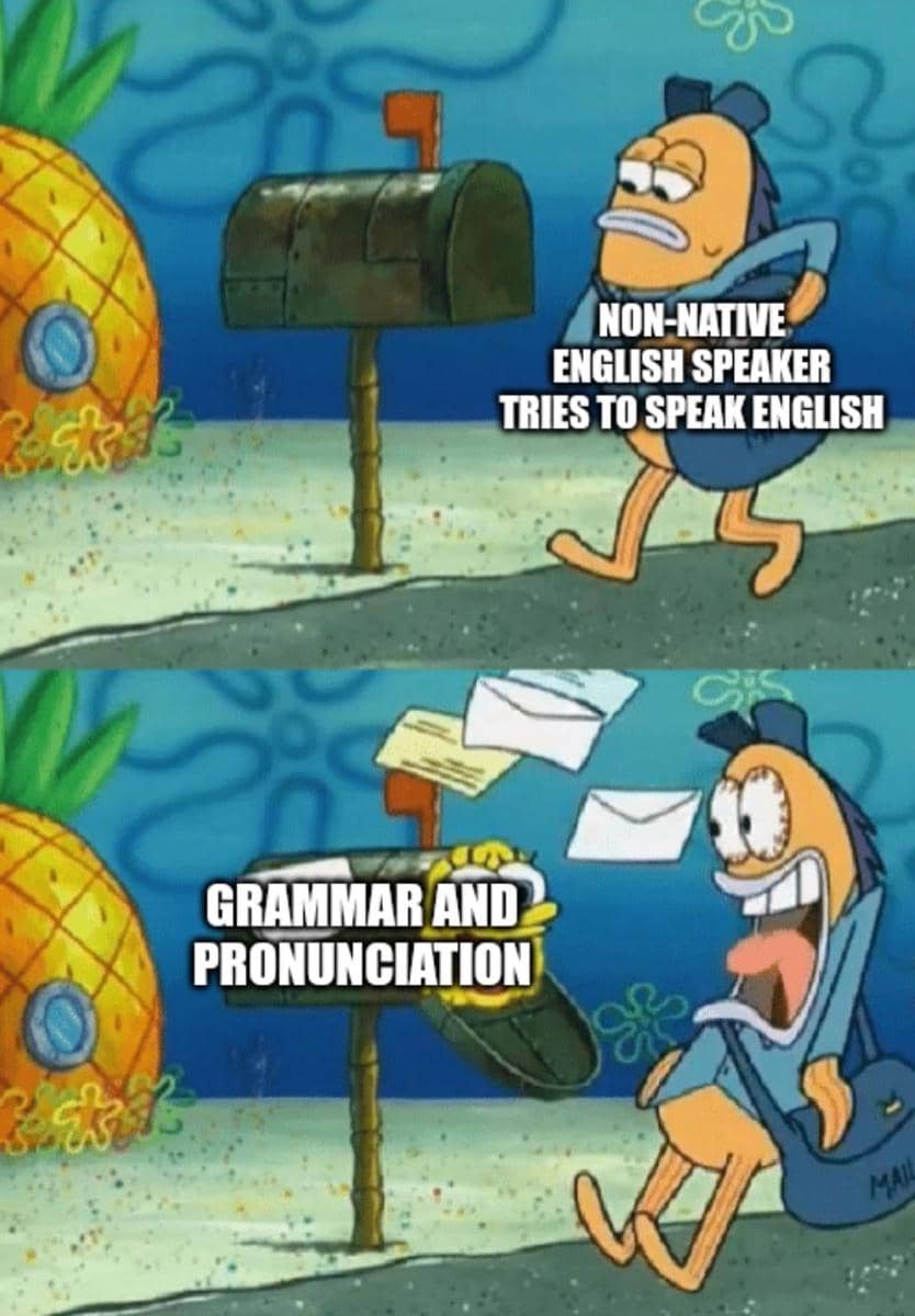 meme SpongeBob tentang belajar bahasa Inggris