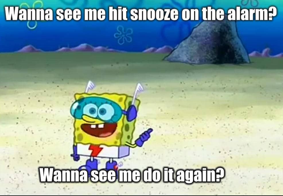meme SpongeBob tentang alarm