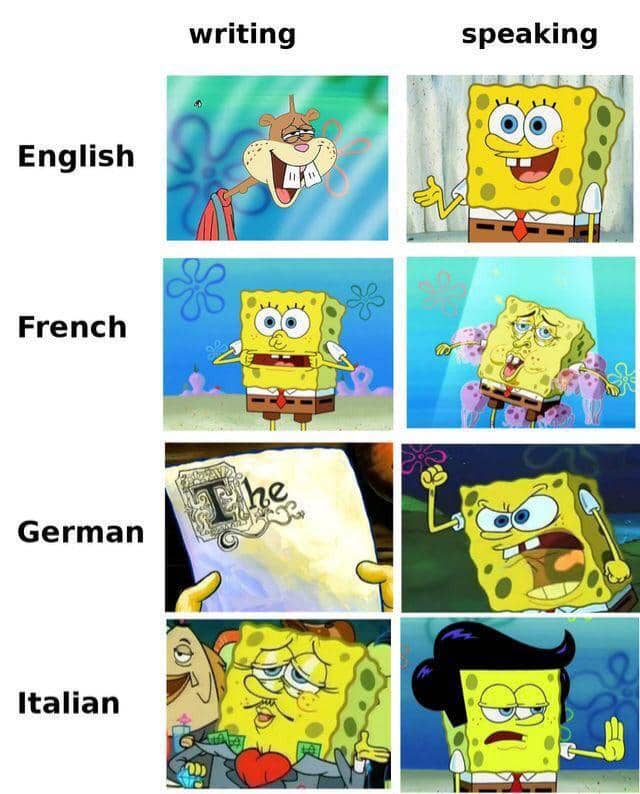 meme SpongeBob tentang belajar bahasa Inggris