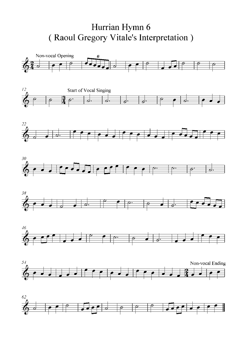 potret partitur Hurrian Hymn No. 6 yang telah ditranskripsi ke dalam sistem notasi musik modern