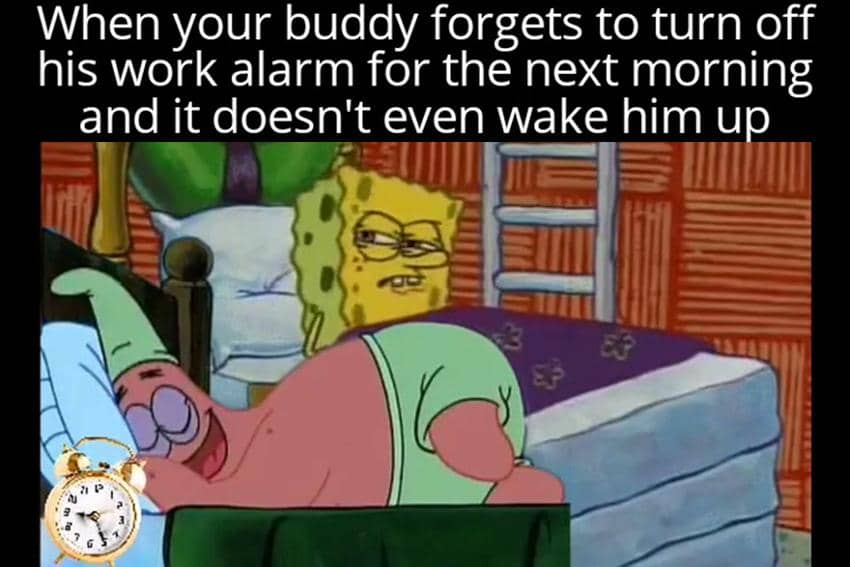 8 Meme SpongeBob tentang Alarm, Pencet Tombol Snooze Mulu