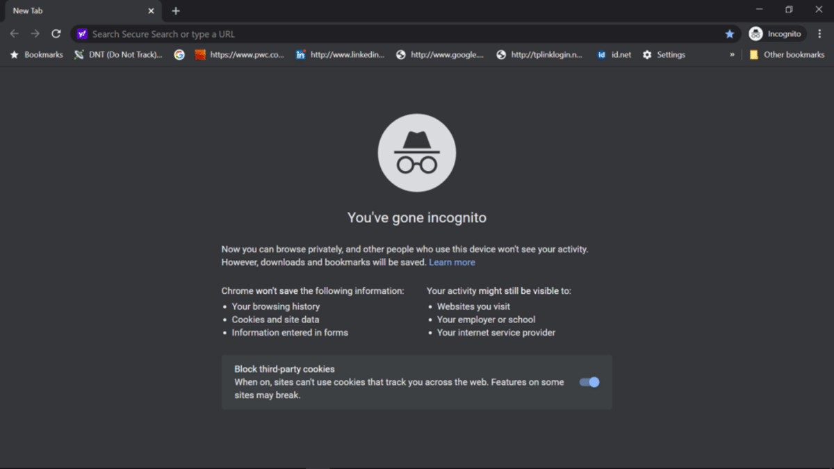 ilustrasi tampilan website mode incognito
