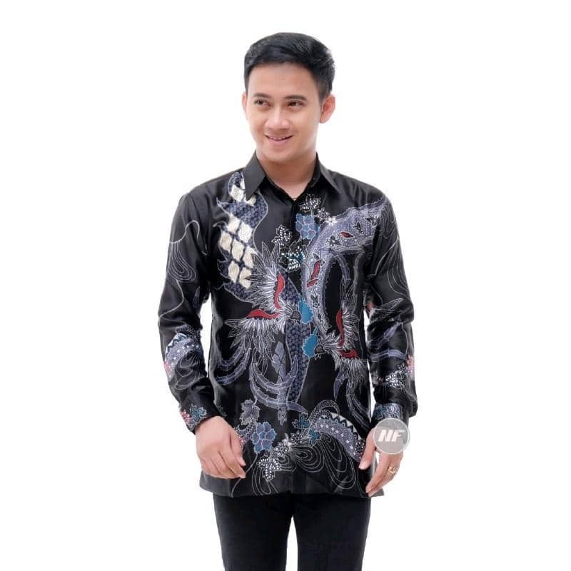 MGN Batik Kemeja Batik Semi Sutera Premium Pramudya Hitam