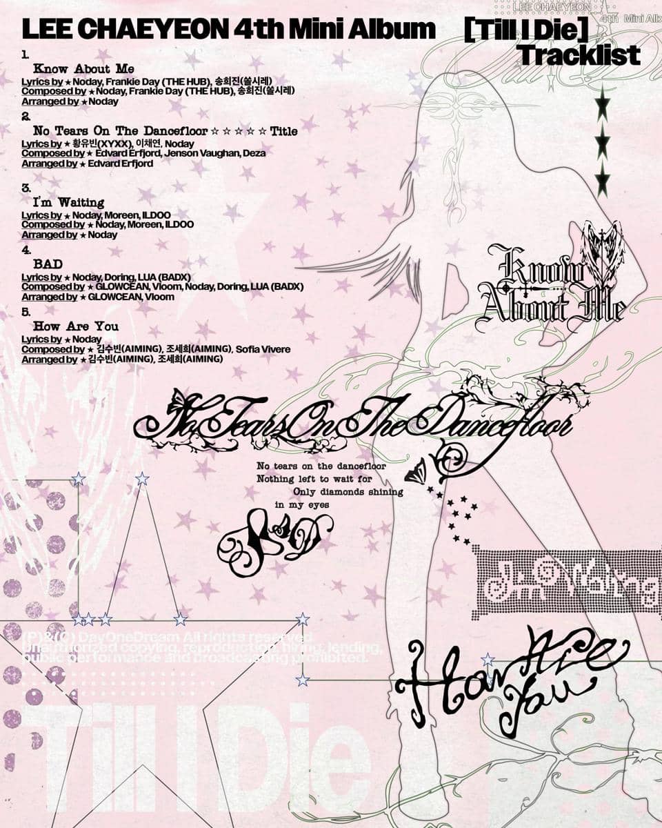 Poster tracklist album Till I Die dari Lee Chaeyeon.