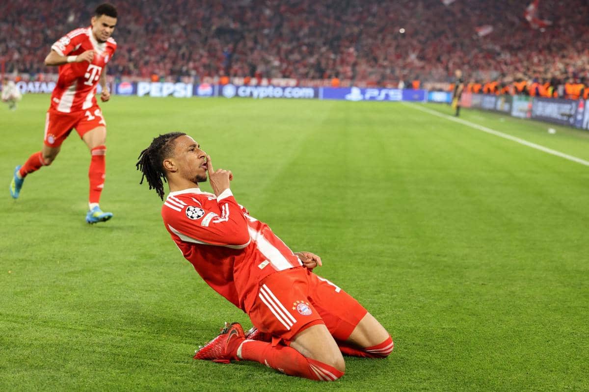 Bintang Bayern Munich, Michael Olise, usai menjebol gawang Real Madrid di perempat final Liga Champions.