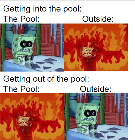 meme kartun tentang kolam renang