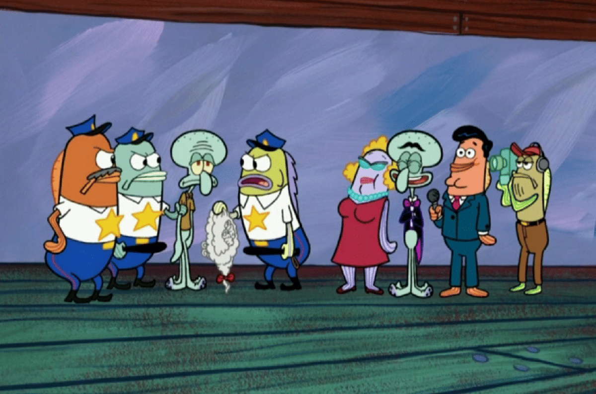 Squidward ditangkap karena menyamar menjadi Squilliam