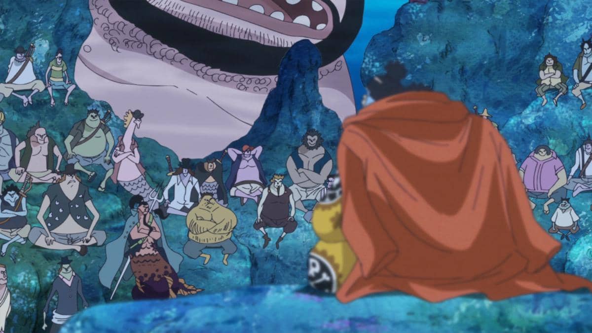 Sun Pirates berkumpul di depan Jinbe - One Piece