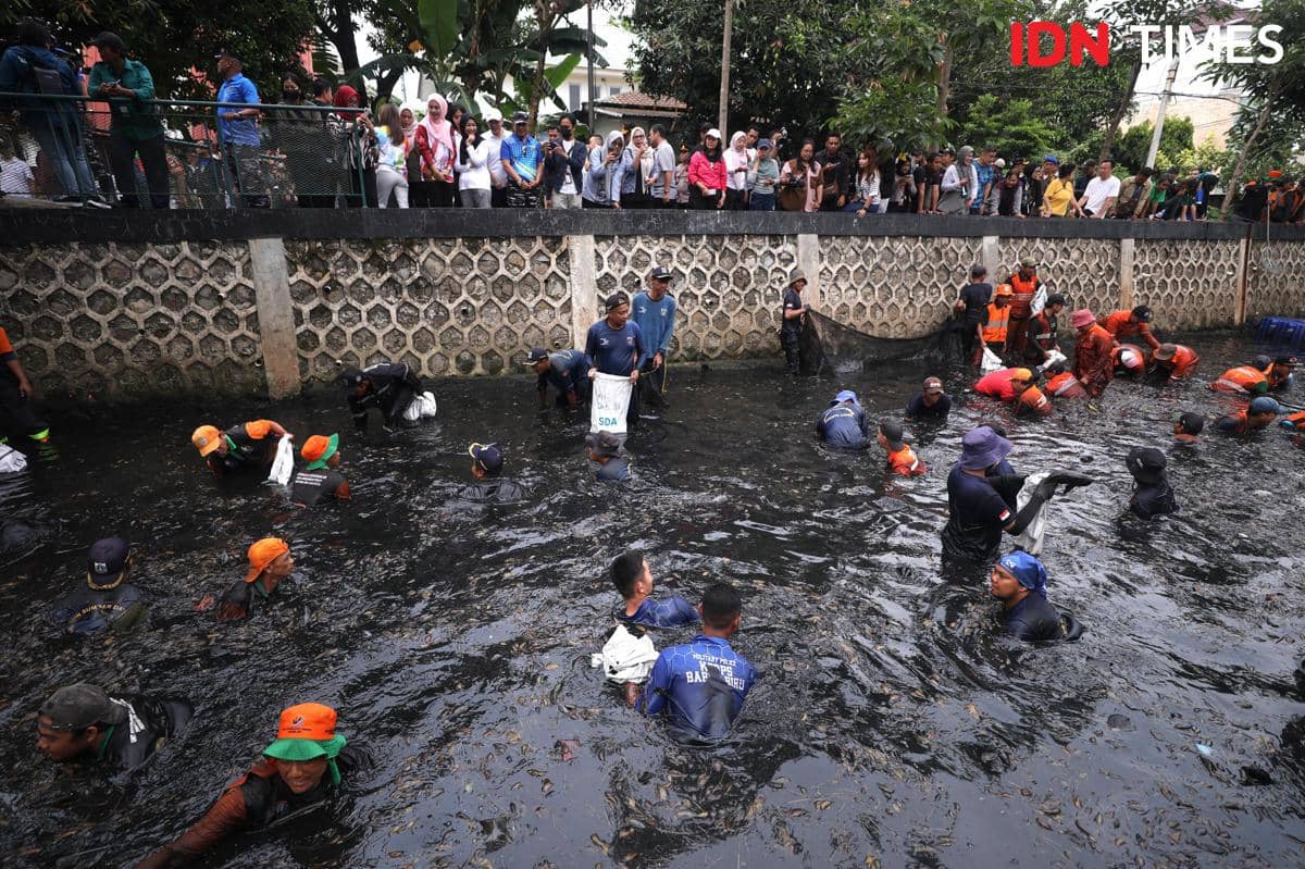 Gubernur DKI Jakarta, Pramono Anung hadiri kegiatan Operasi Penangkapan Ikan Sapu-Sapu di Kelurahan Kelapa Gading Barat, Kelapa Gading, Jakarta Utara, pada Jumat (17/4/2026). 