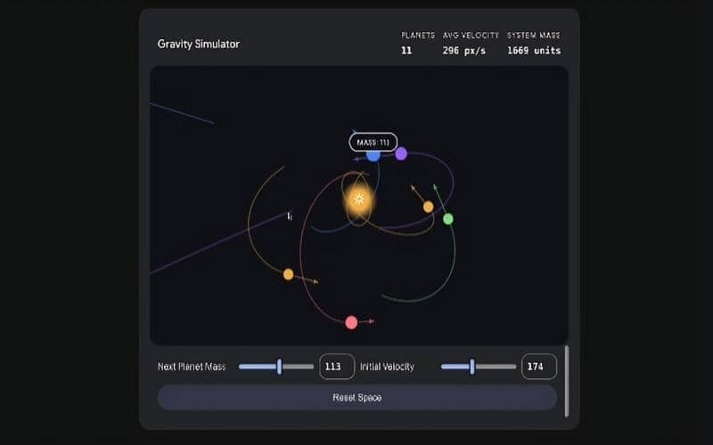 ilustrasi simulasi gaya gravitasi di Gemini AI