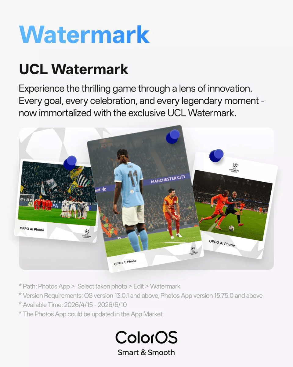 watermark bertema UEFA Champions League di ColorOS OPPO