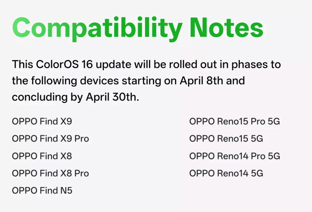 Daftar perangkat OPPO yang mendapatkan pembaruan ColorOS per April 2026