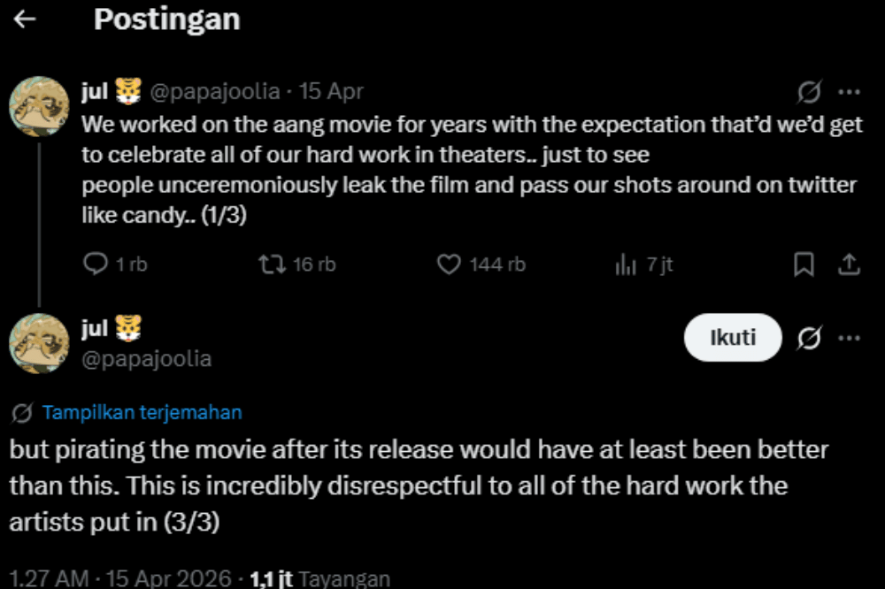 Ungkapan kekecewaan animator film The Legend of Aang The Last Airbender