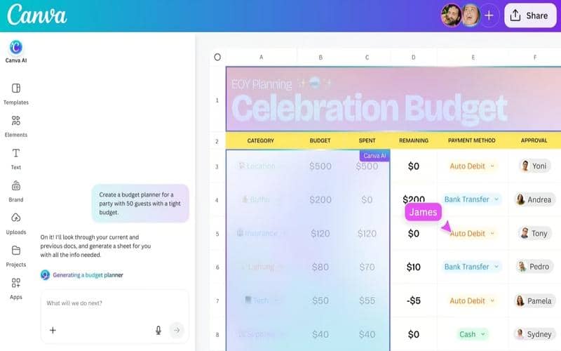 fitur Canva Sheets AI