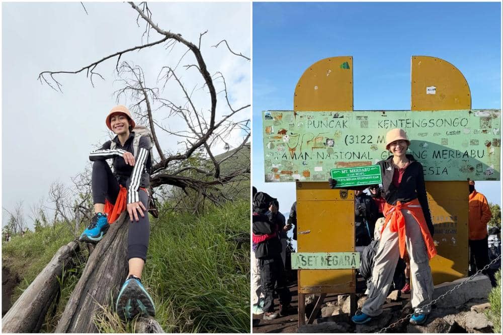10 Potret Farida Nurhan Mendaki Gunung Merbabu di Usia 43 Tahun