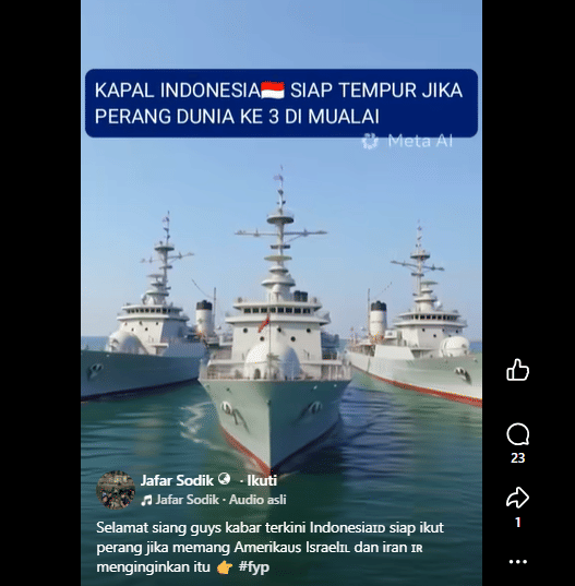 CEK FAKTA: Viral Klaim Kapal Perang RI Siap Perang Dunia III