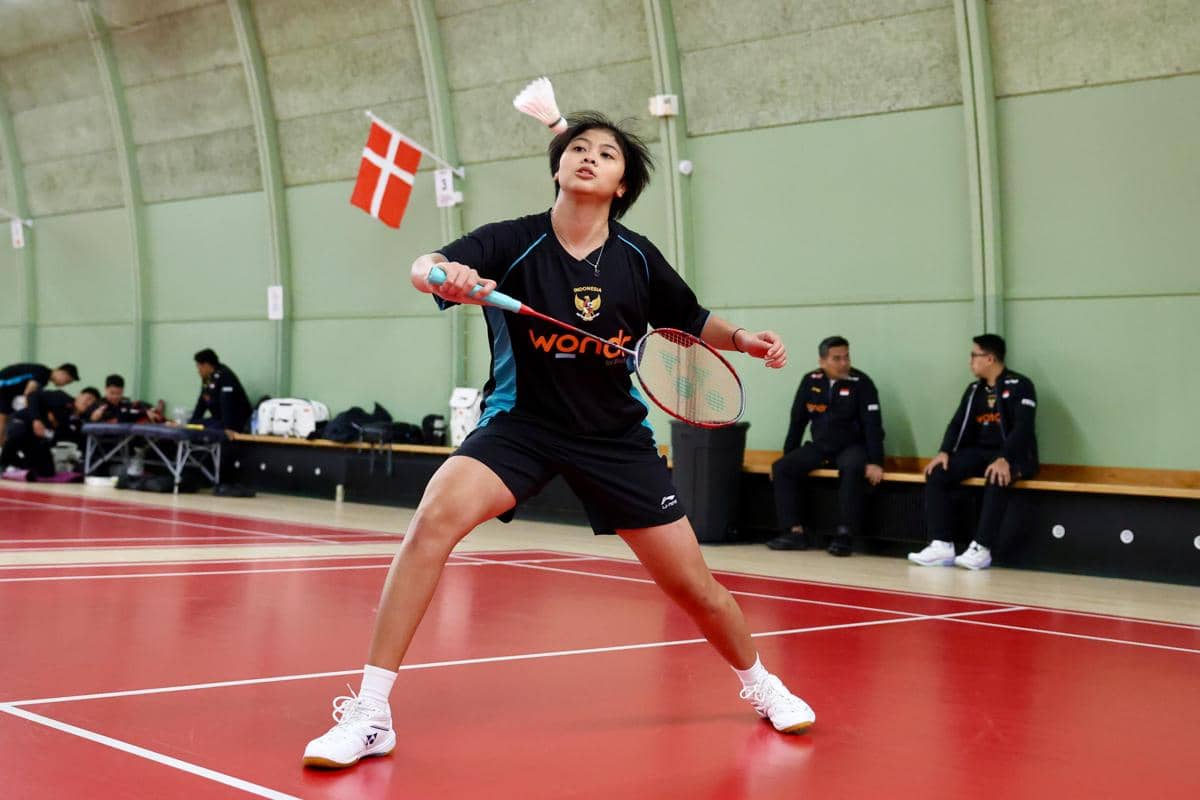 Thalita Ramadhani Wiryawan dalam latihan jelang Thomas dan Uber Cup 2026 