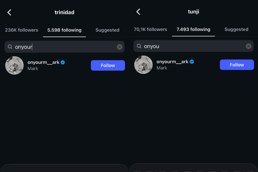 akun para petinggi di label musik internasional yang follow akun Mark