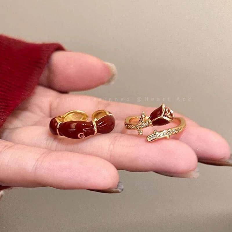 PuerAcc Cincin Mawar Merah Muda Vintage