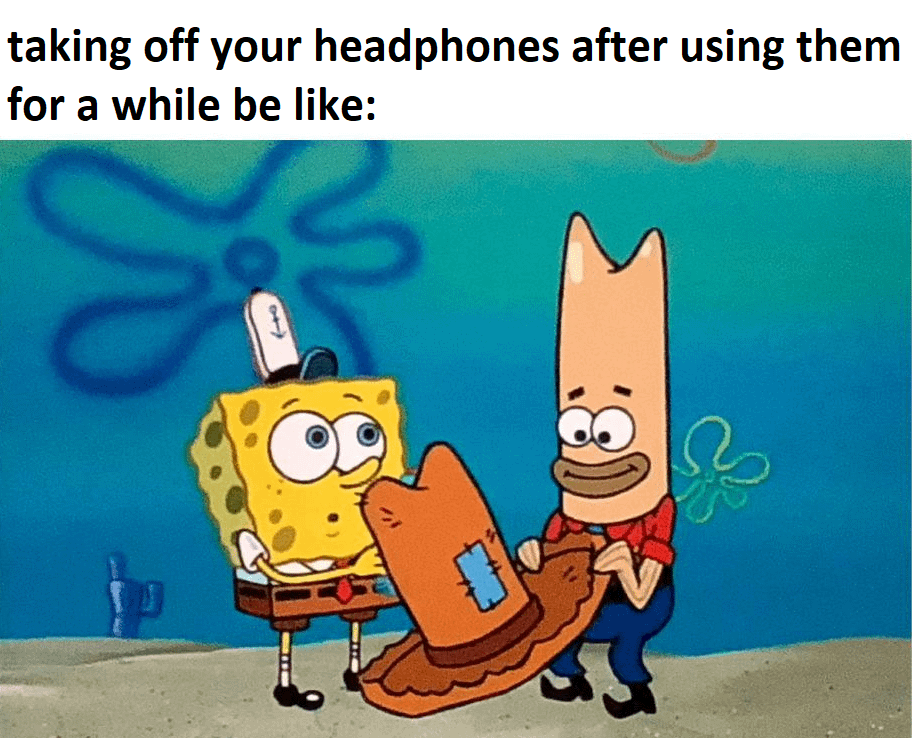 meme SpongeBob tentang headphone