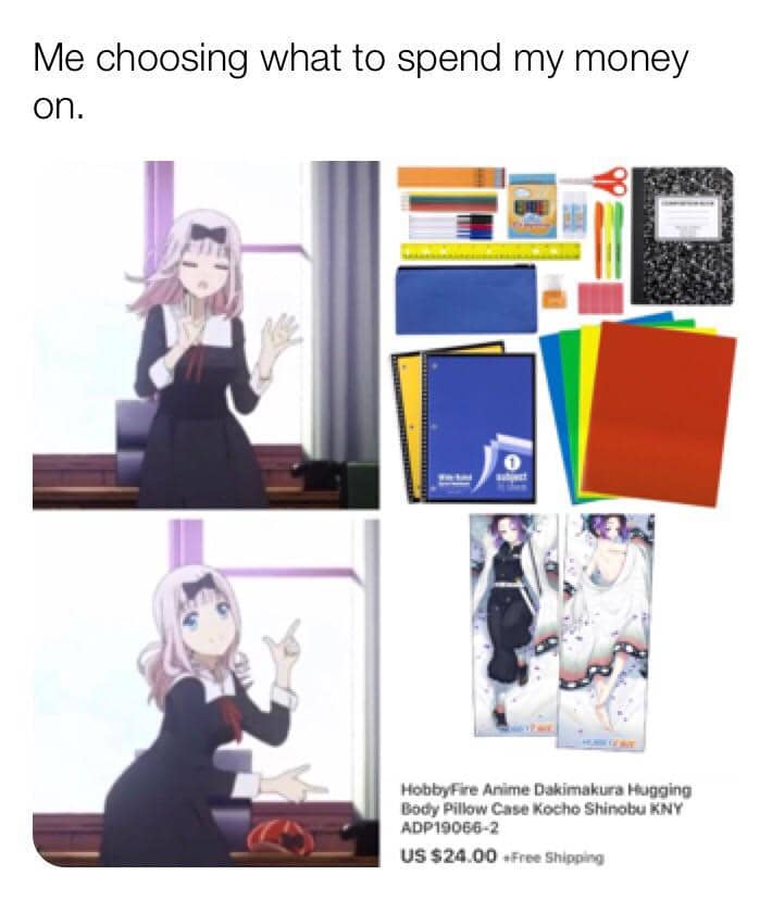 meme anime tentang menghabiskan uang