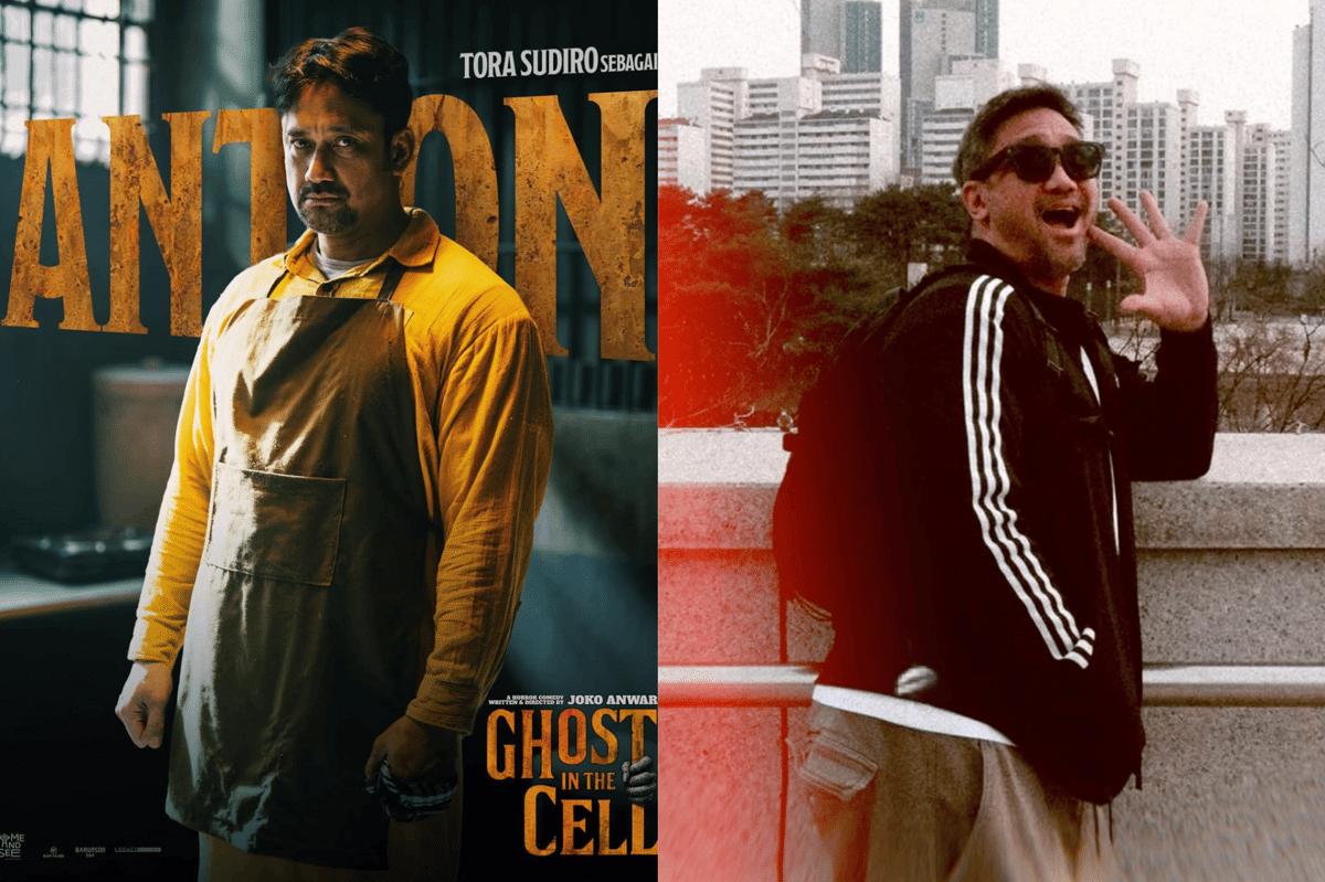 Perbandingan penampilan seorang aktor dalam karakter narapidana di film Ghost in the Cell dan penampilan santainya di kehidupan nyata.