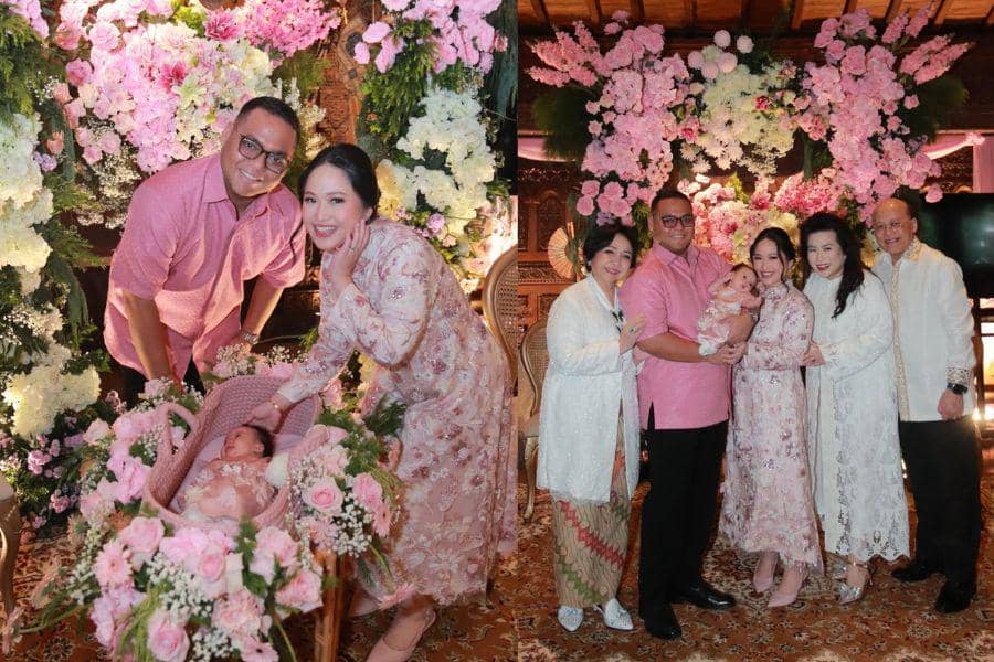 Gaya Audrey Teguh di Acara Akikah Anaknya, Cute Serba Pink!