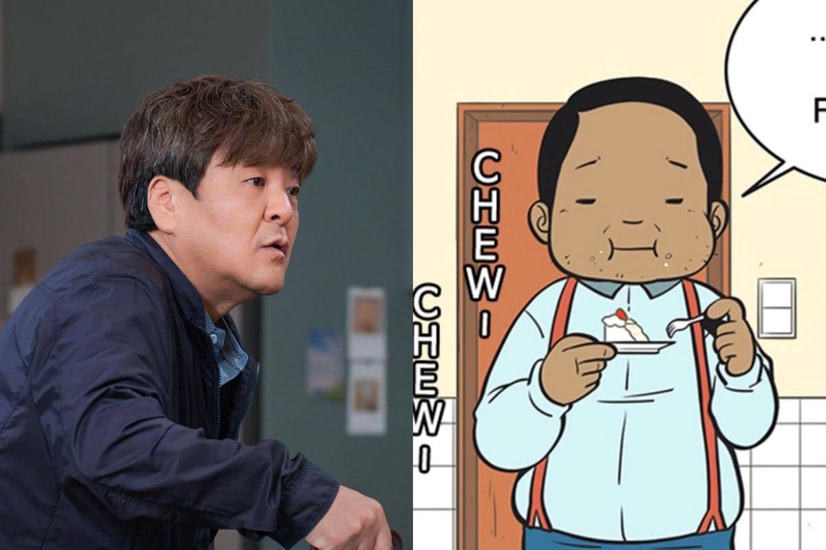 Perbandingan karakter dari drama Yumi's Cells 3 dengan versi webtoon, menampilkan aktor di sisi kiri dan karakter animasi di sisi kanan.