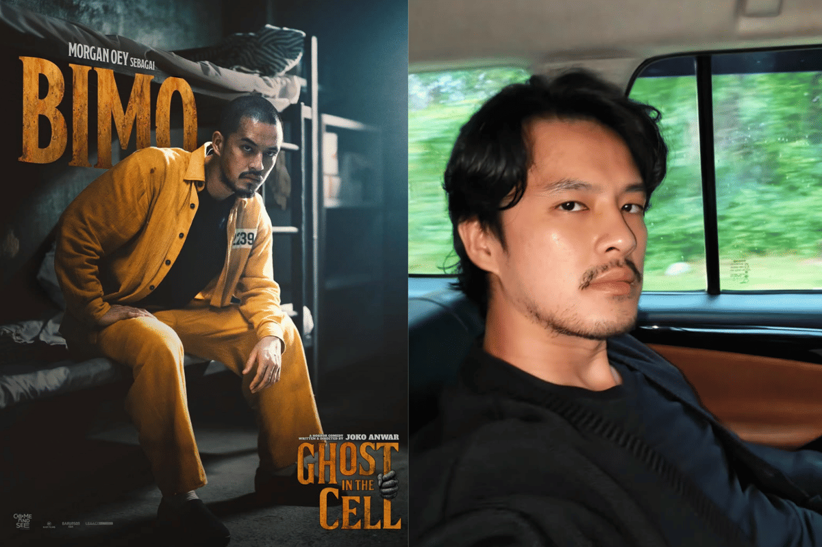 Perbandingan penampilan seorang aktor sebagai narapidana dalam film Ghost in the Cell dengan penampilannya di kehidupan nyata.